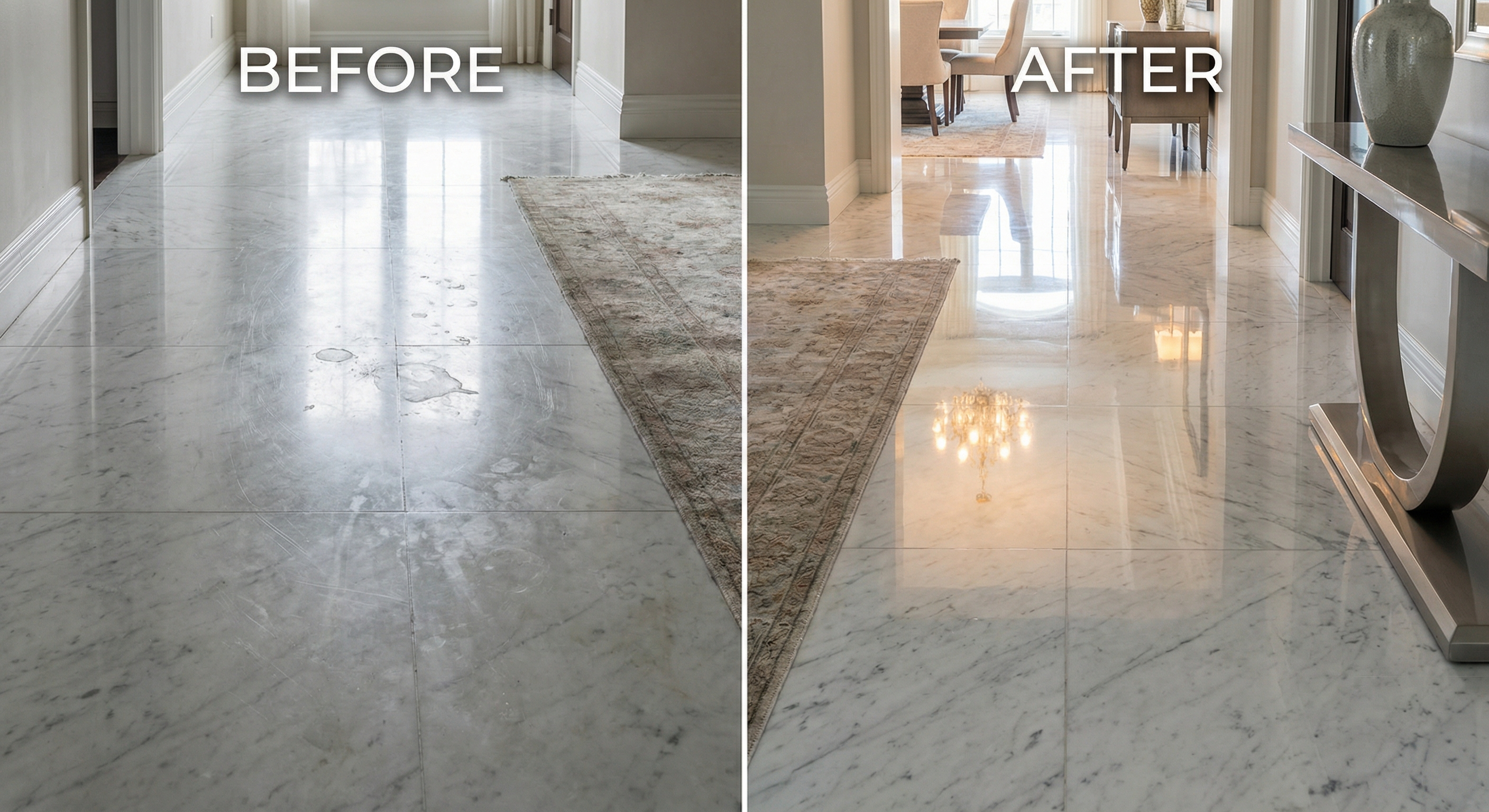 Marble polish before and after